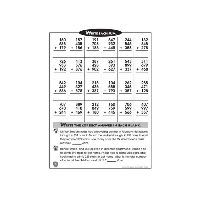 Elementary school Workbook | Grade 4 Math Classroom Lesson/Activity