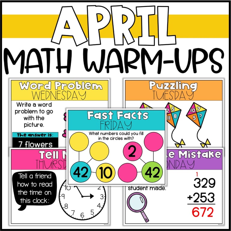 Elementary school Material | April Math Warm-Ups for 2nd Grade - Spring Math Activities