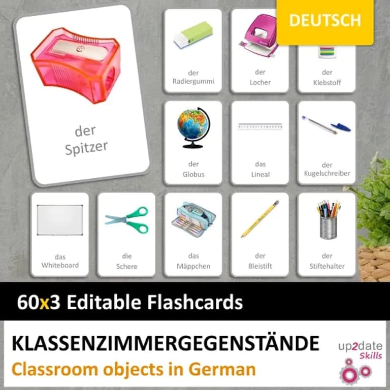 Elementary school Flashcard | Klassenzimmergegenstände Classroom Objects in German