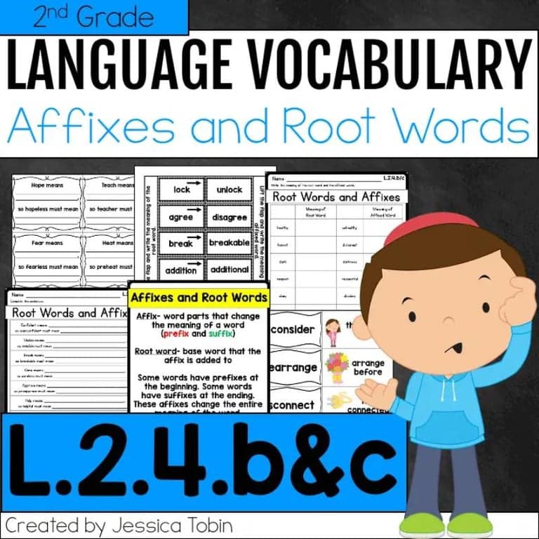 Elementary school Lesson Package | L.2.4.B and L.2.4.C Root Words and Affixes