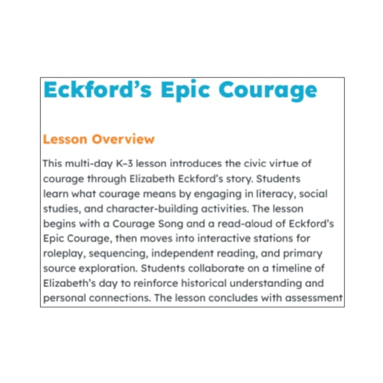 Elementary school Lesson Idea | K-3 Week-Long Lesson Plan – Eckford’s Epic Courage