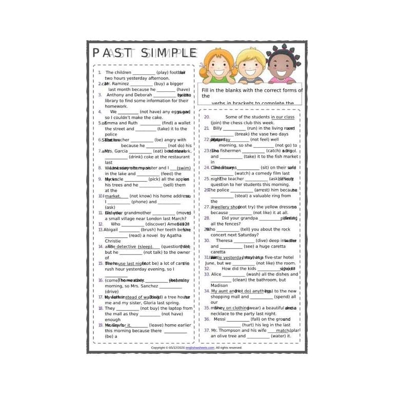 Elementary school Worksheet | Past Simple ESL Gap Fill Exercise