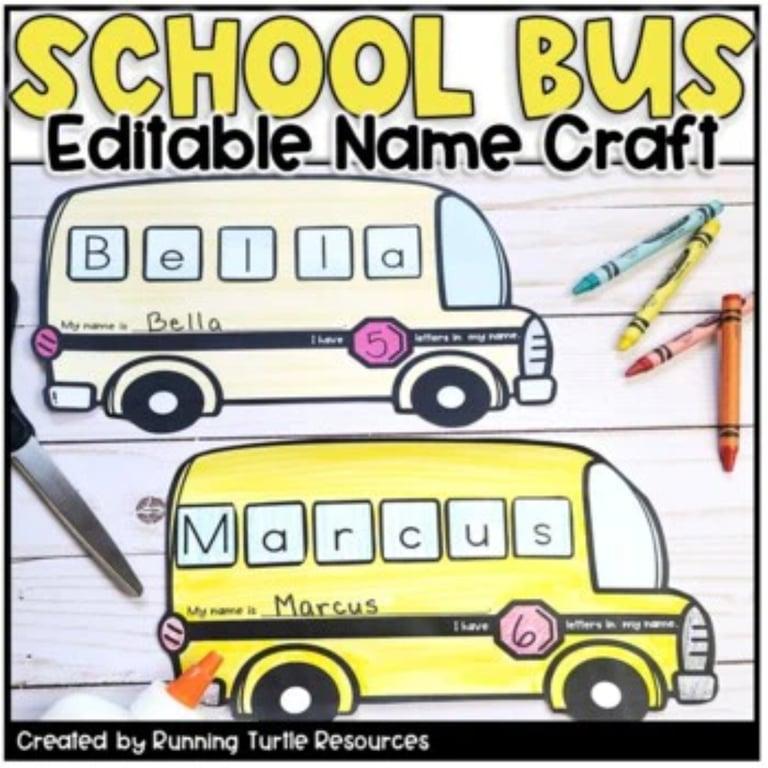 Elementary school Material | Back to School Name Craft Editable Bus Activity