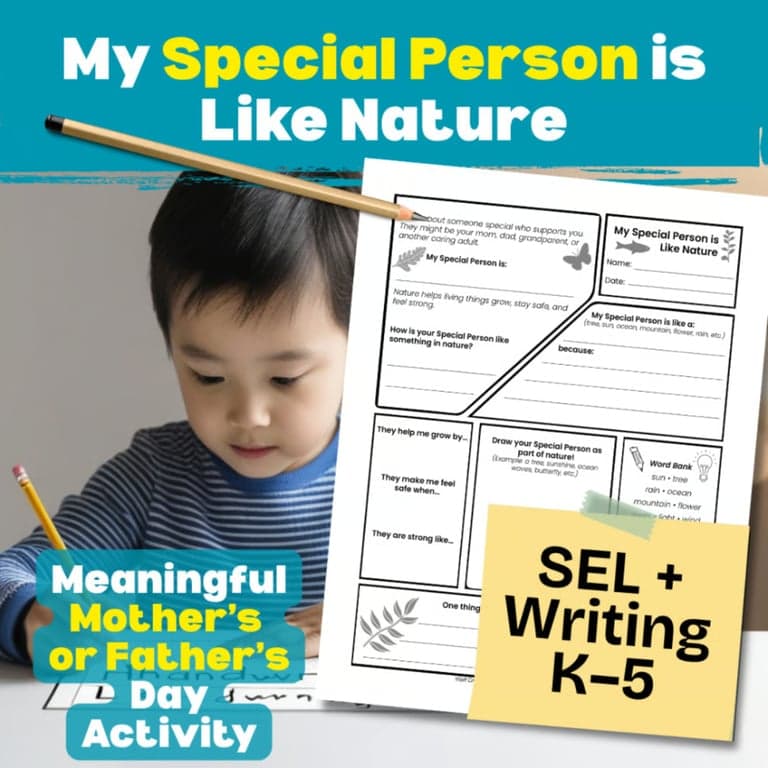 Elementary school Worksheet | My Special Person is Like Nature, SEL Writing Activity