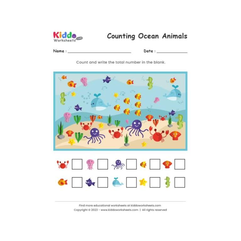 Elementary school Worksheet | Counting Ocean Animals