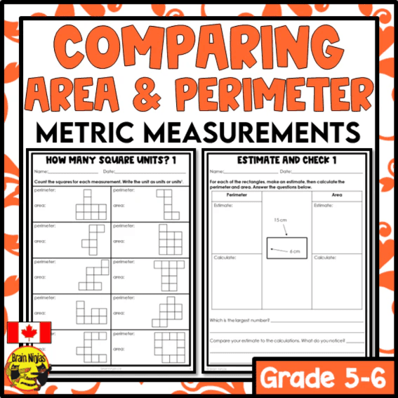 Elementary school Worksheet | Comparing Perimeter and Area of Polygons with Metric Measurements