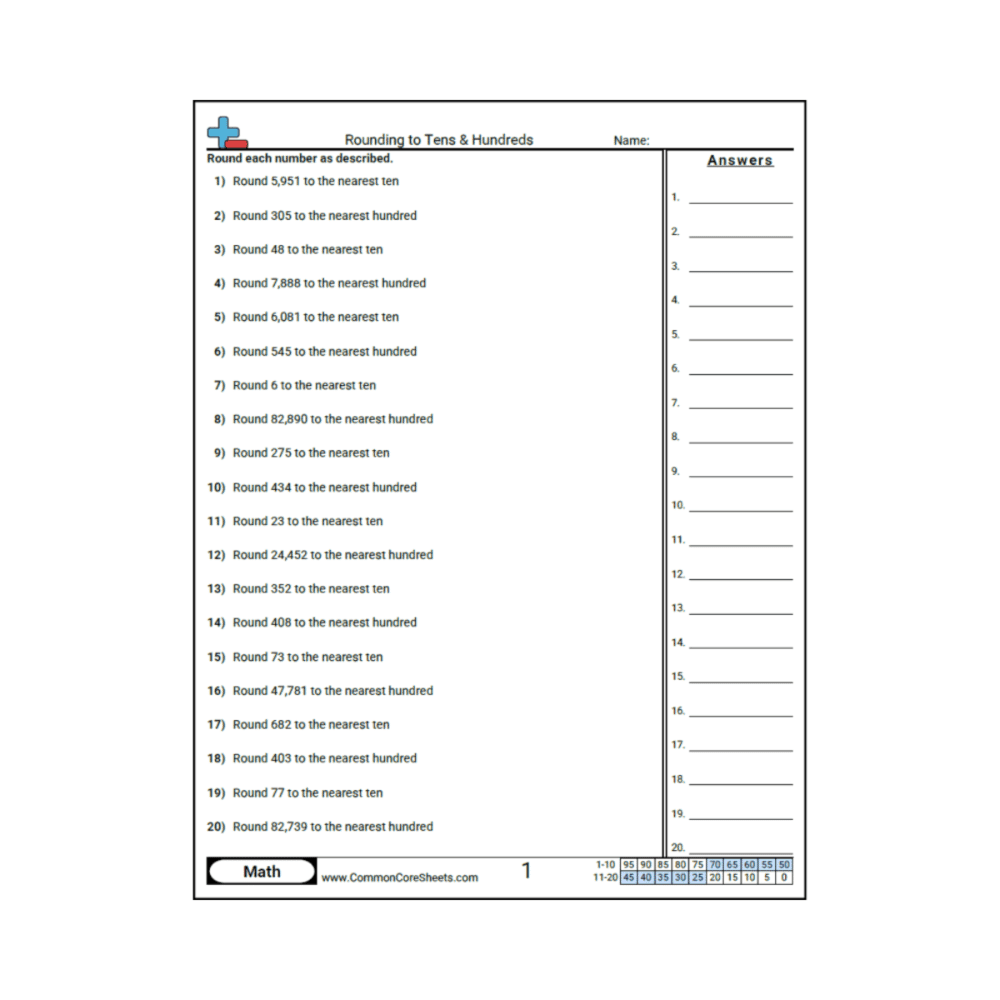 Elementary school Worksheet | Rounding to Tens & Hundreds Worksheet Download