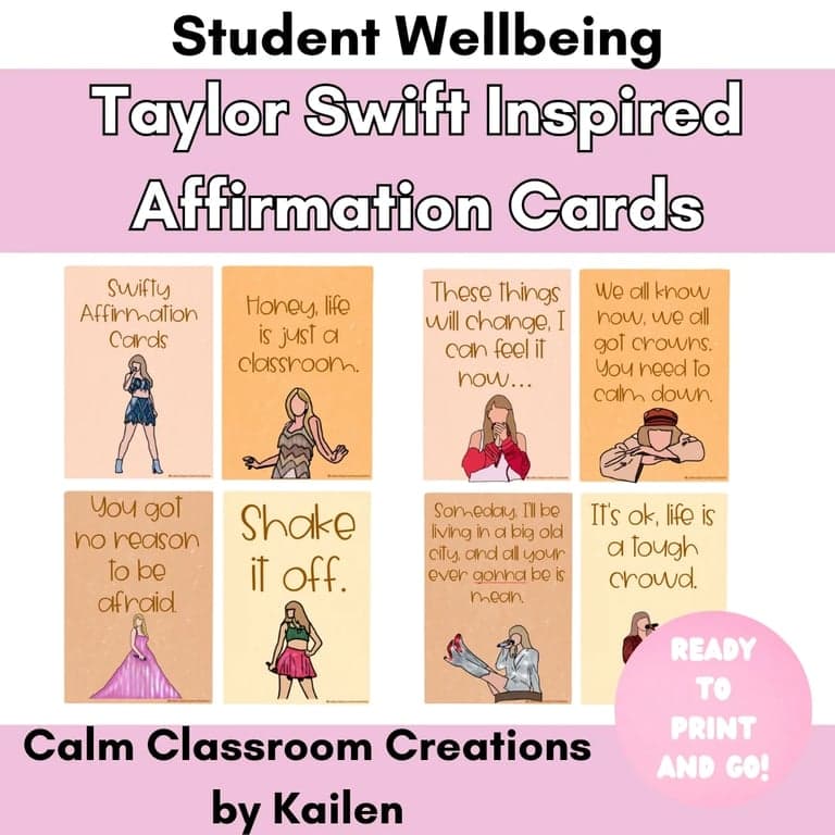 Elementary school Material | Taylor Swift Themed Affirmation Cards