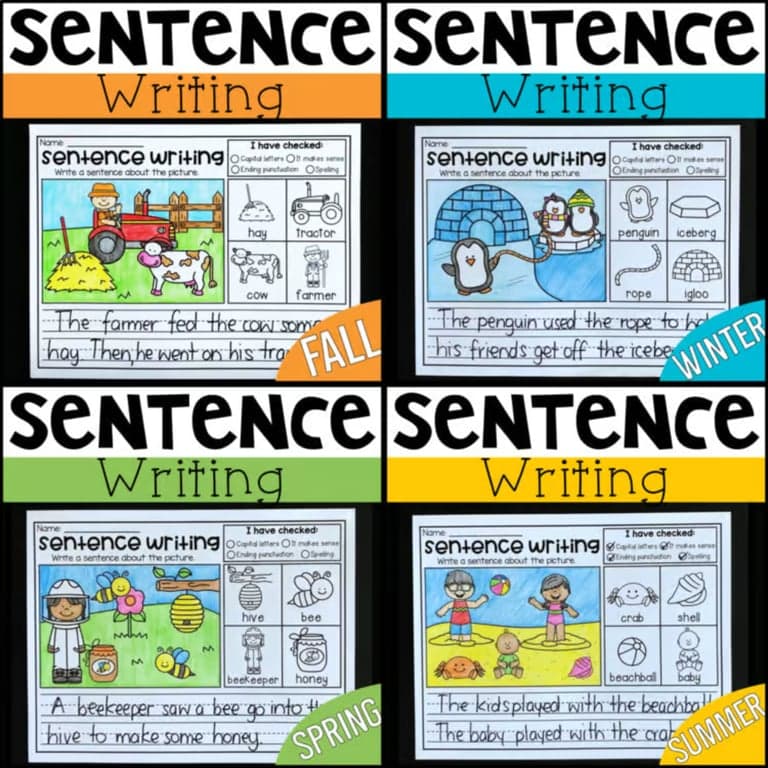 Elementary school Worksheets | Seasonal Sentence Writing Worksheets – Fall, Winter, Spring, and Summer