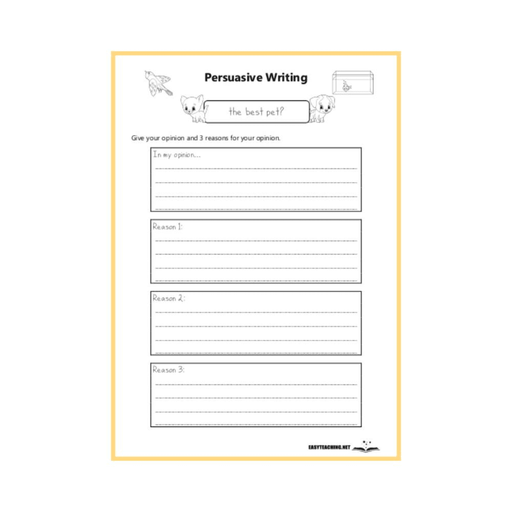 Elementary school Worksheet | Persuade: The Best Pet