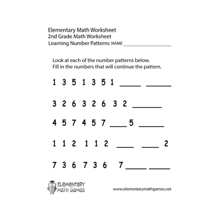 Elementary school Worksheet | Second Grade Number Patterns