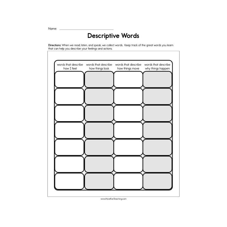 Elementary school Worksheet | Descriptive Words