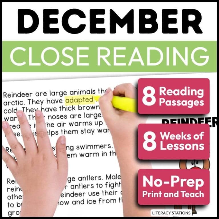 Elementary school Lesson Package | December Close Reading Passages