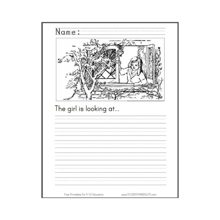 Elementary school Worksheet | The Girl Is Looking At... Writing Prompt