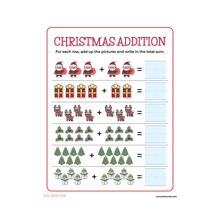 Elementary school Worksheet | Christmas Addition Worksheet #1