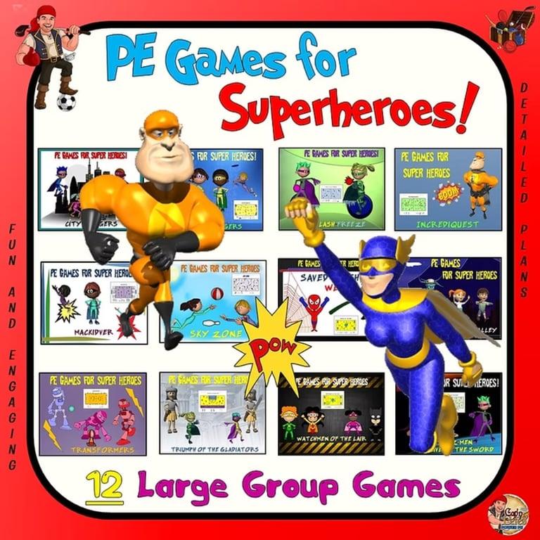 Elementary school Game | PE Games for Super Heroes! 12 Large Group Games Bundle