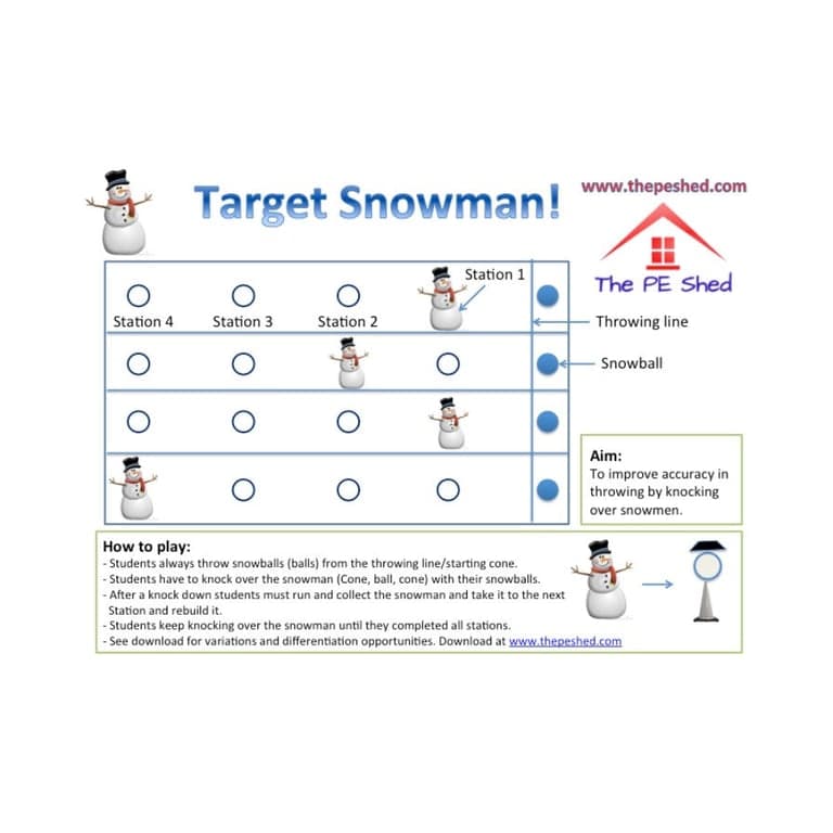 Elementary school Game | Target Snowman - Christmas PE Game