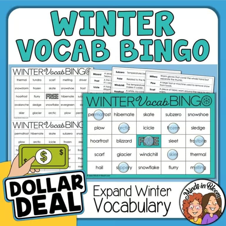 Elementary school Game | Winter Word Bingo Cards Vocabulary Building and Reading Sight Word Winter Themed