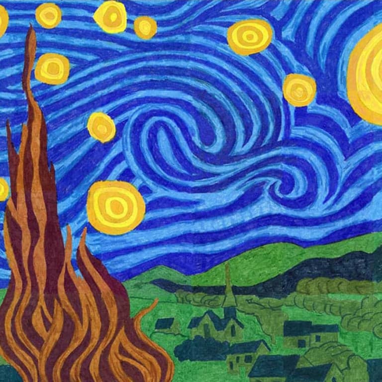 Elementary school Material | Starry Night Mural Template for Kids Collaborative Art Project