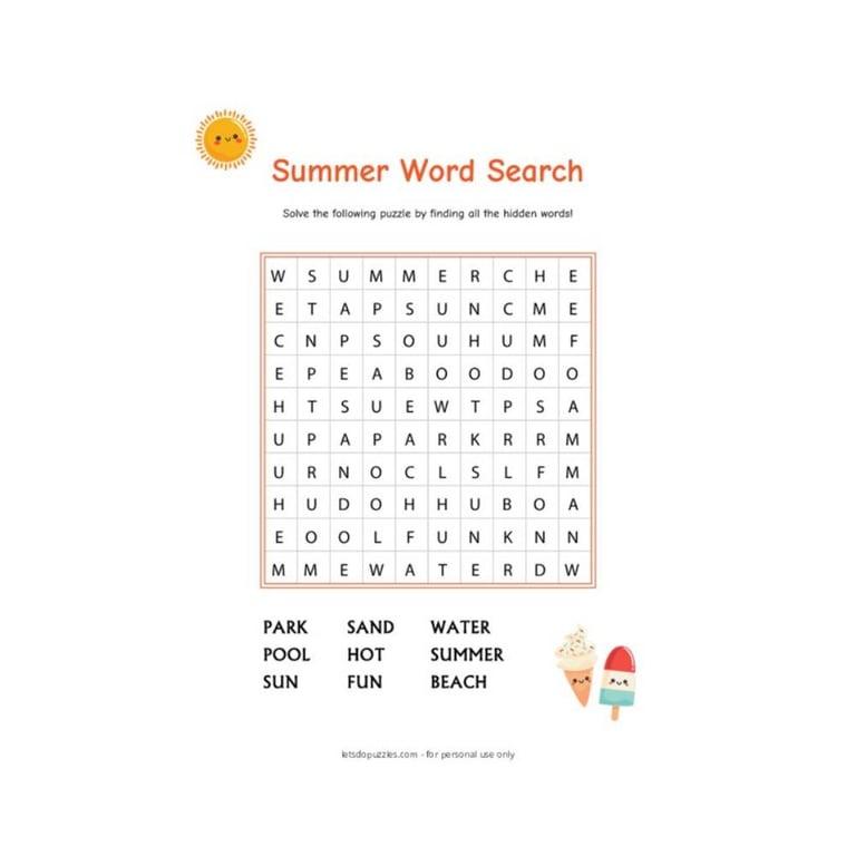 Elementary school Worksheet | Summer Word Search - Easy
