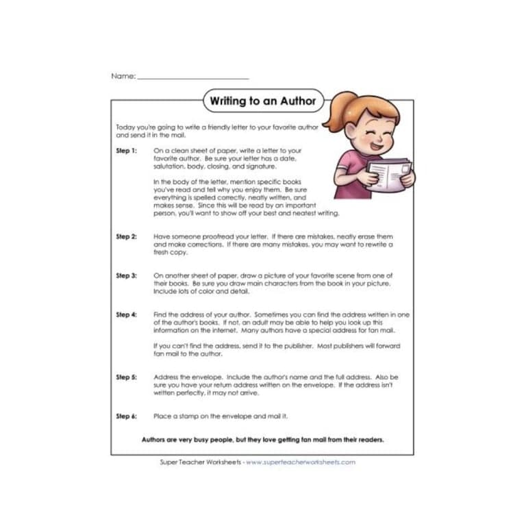 Elementary school Worksheet | Writing to An Author