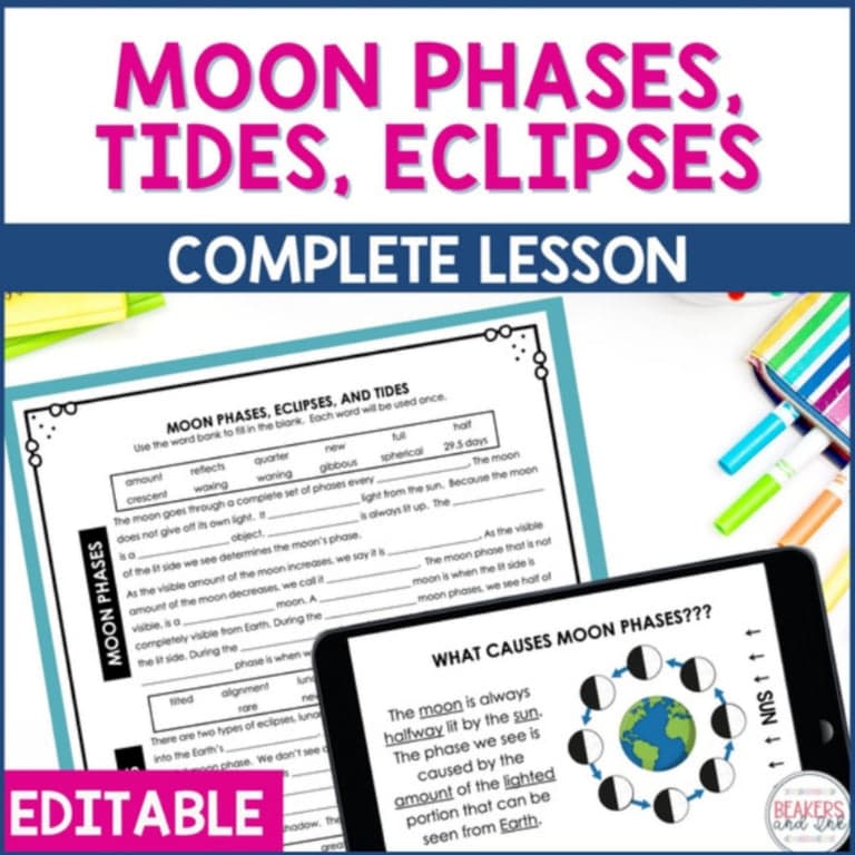 Elementary school Lesson Package | Moon Phases Eclipses and Tides Complete Lesson Moon Phase Worksheets