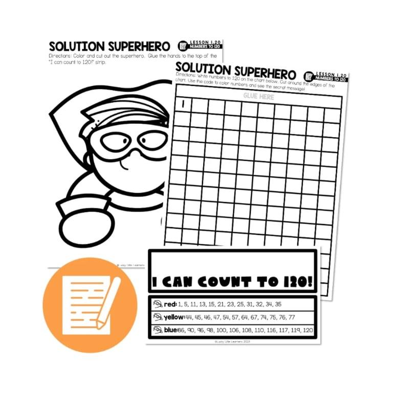 Elementary school Worksheet | Lucky to Learn Math Numbers to 120 – Solution Superhero