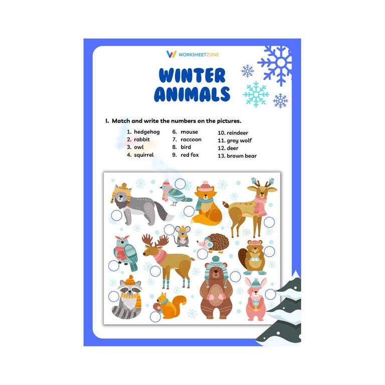 Elementary school Worksheet | Winter Animals