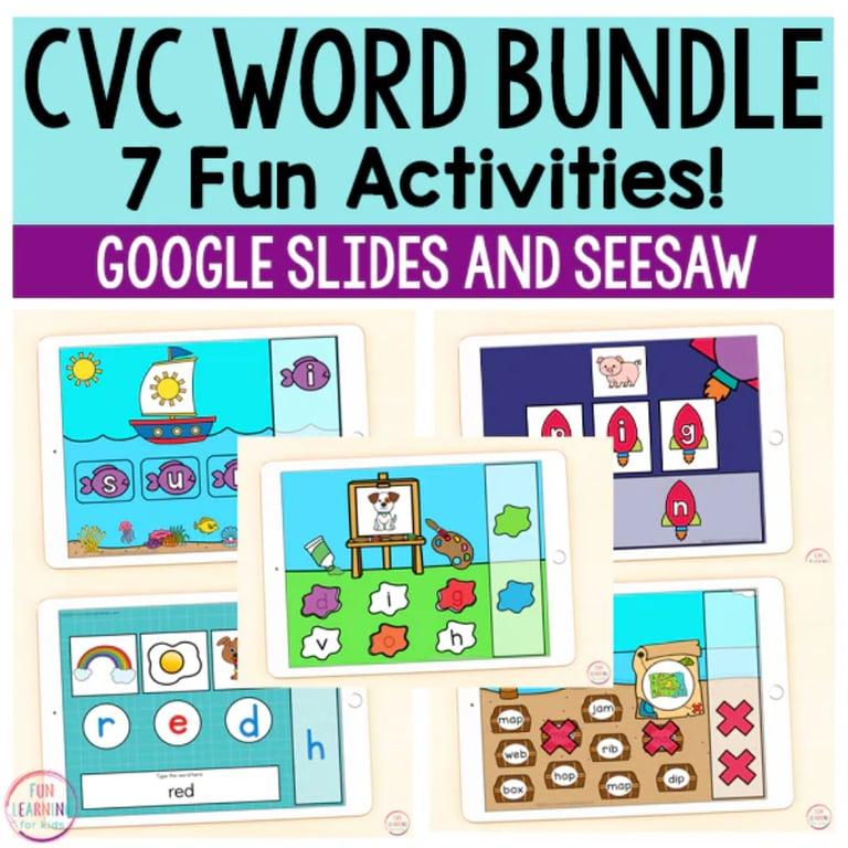 Elementary school Material | CVC Words Bundle 7 Activities - Google Slides and Seesaw