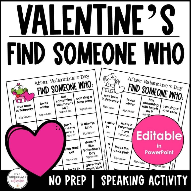 Elementary school Lesson Package | Valentine's Day Find Someone Who - Comprehension and Speaking Activity