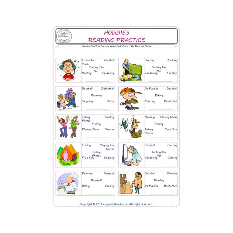 Elementary school Worksheet | Hobbies