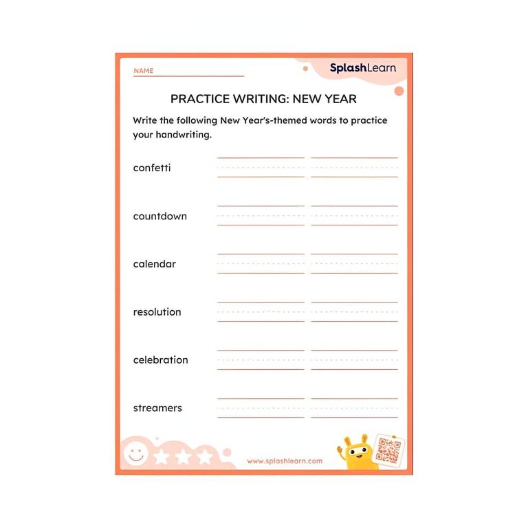 Elementary school Worksheet | Practice Writing: New Year