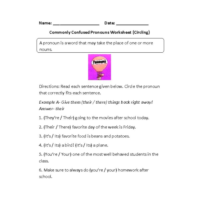 Elementary school Worksheet | Commonly Confused Pronouns Worksheet