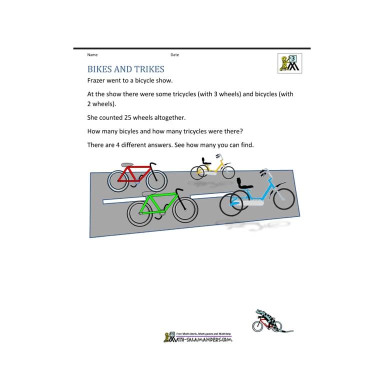 Elementary school Worksheet | Bikes and Trikes