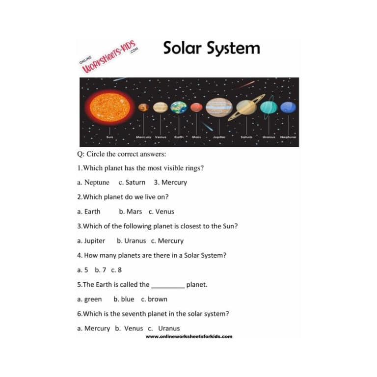 Elementary school Worksheet | Solar System Worksheets for Grade 1