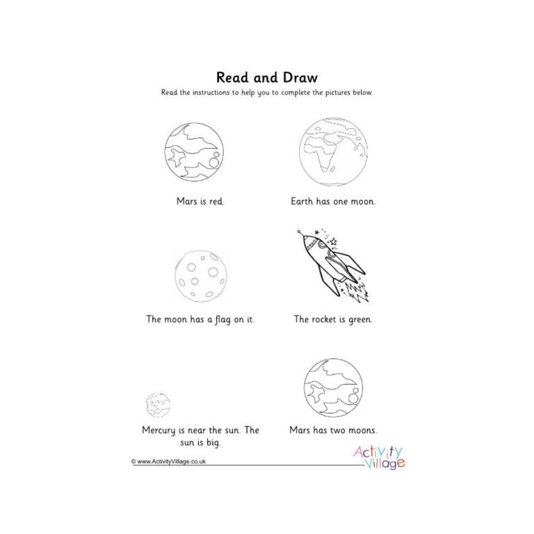 Elementary school Worksheet | Space Read and Draw