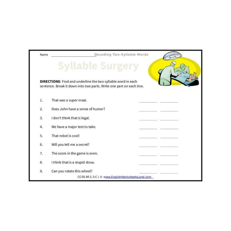 Elementary school Worksheet | Decoding Grade 2 Two-Syllable Words