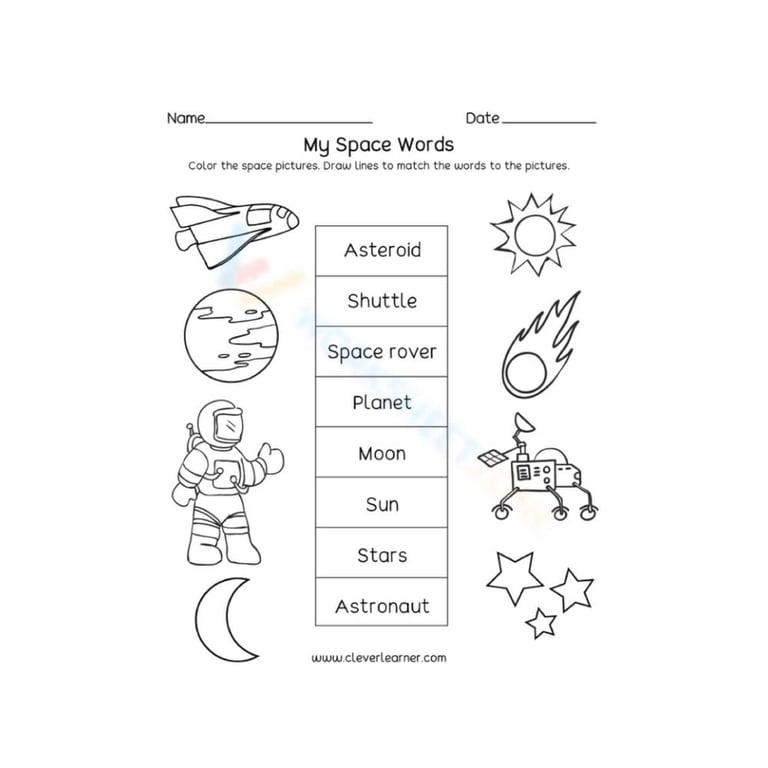 Elementary school Worksheet | Learn Space Words Vocabulary