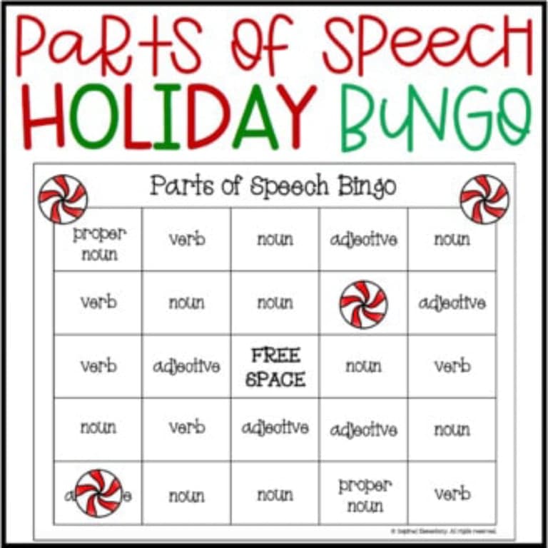 Elementary school Game | Parts of Speech Bingo: Holiday Edition