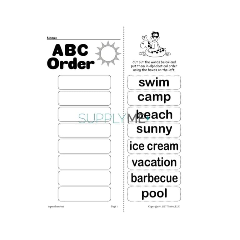 Elementary school Worksheet | Free Summer Alphabetical Order!