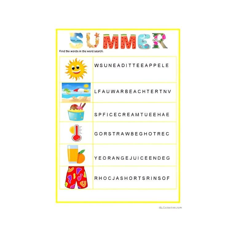 Elementary school Worksheet | Wordsearch - Summer