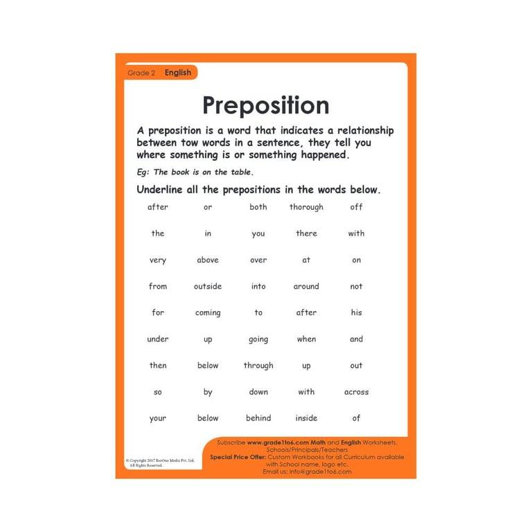Elementary school Worksheet | Preposition Identification