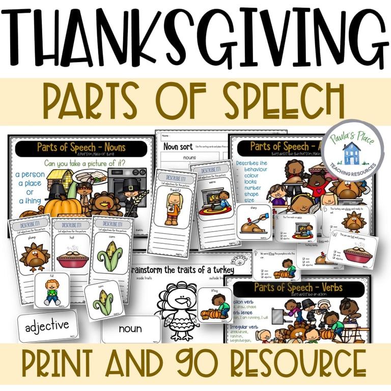 Elementary school Lesson Package | Parts of Speech Thanksgiving Theme