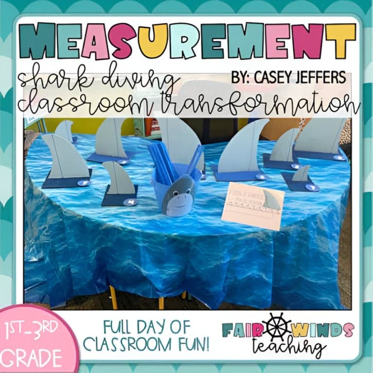 Elementary school Lesson Package | Measurement Shark Themed Classroom Transformation (2.MD.A1-4)