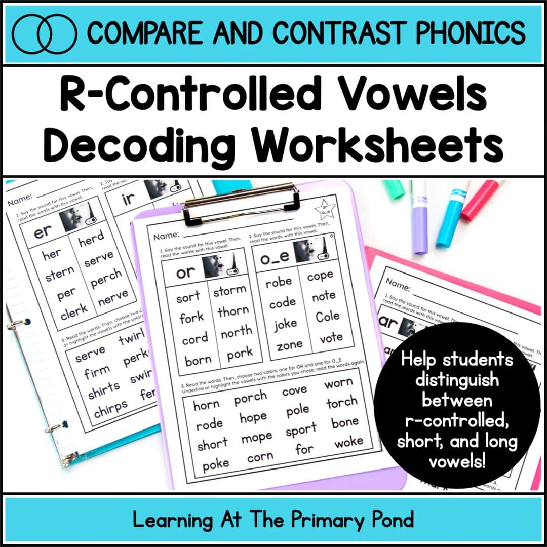 Elementary school Worksheet | R-Controlled Vowels for Decoding Practice
