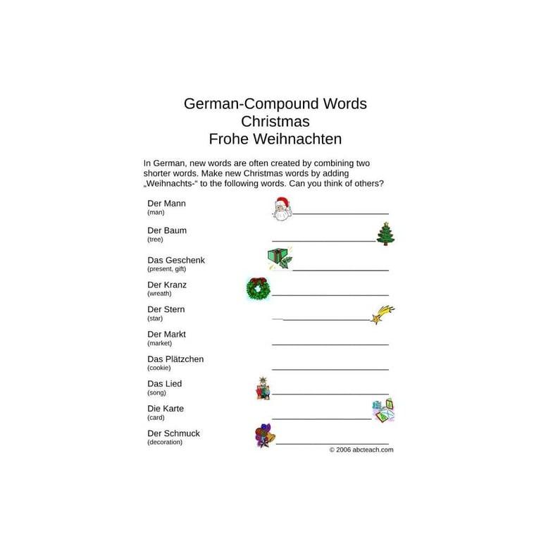 Elementary school Worksheet | German Compund Nouns - Christmast