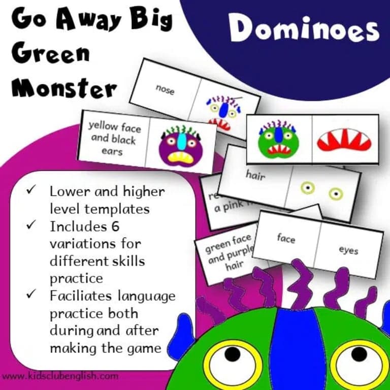 Elementary school Game | Go Away Big Green Monster Dominoes