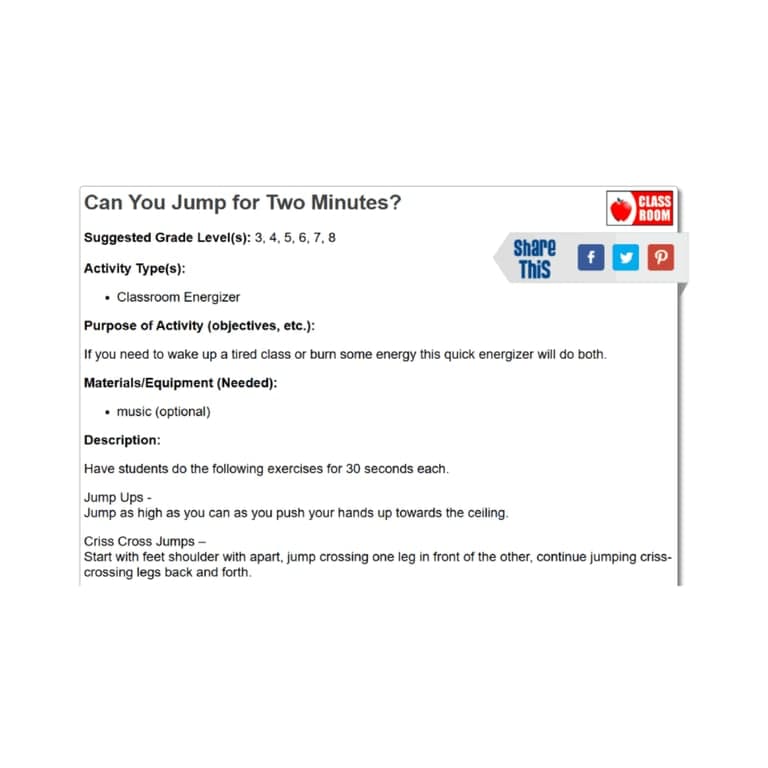 Elementary school Lesson Idea | Can You Jump for Two Minutes?