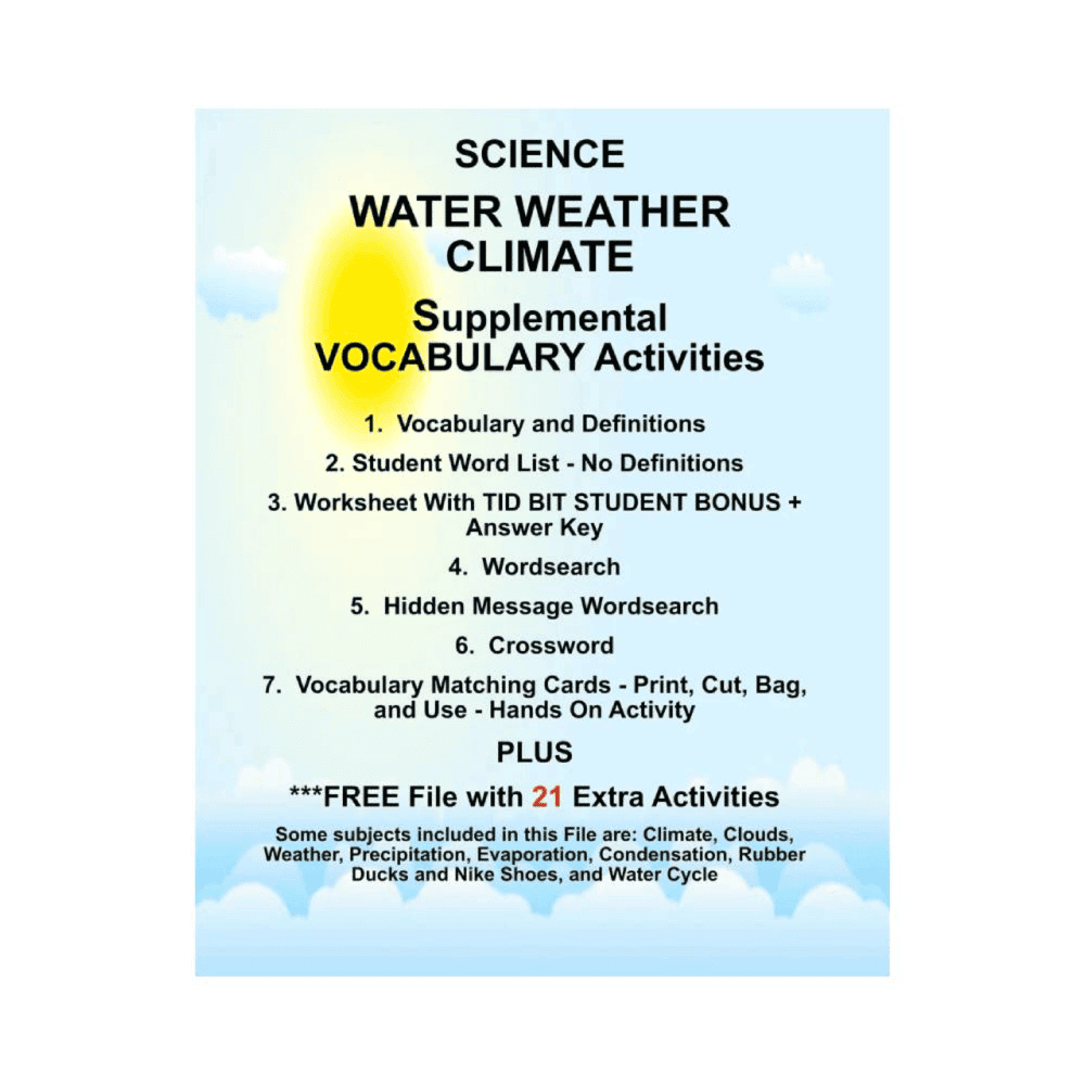 Elementary school Lesson Package | Science Water Weather Climate Teacher Resource Supplemental Vocabulary Activities