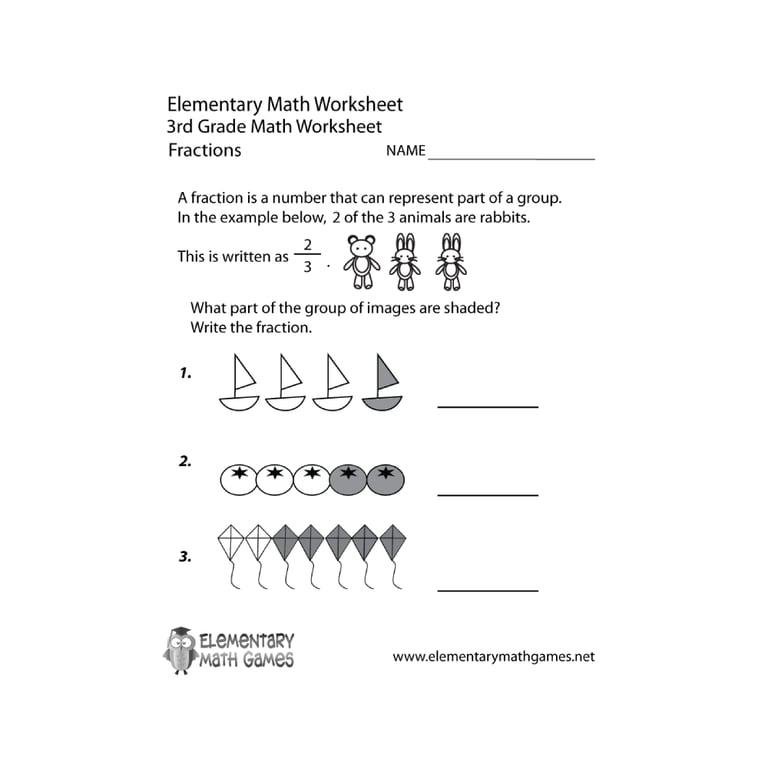 Elementary school Worksheet | Third Grade Fractions Worksheet
